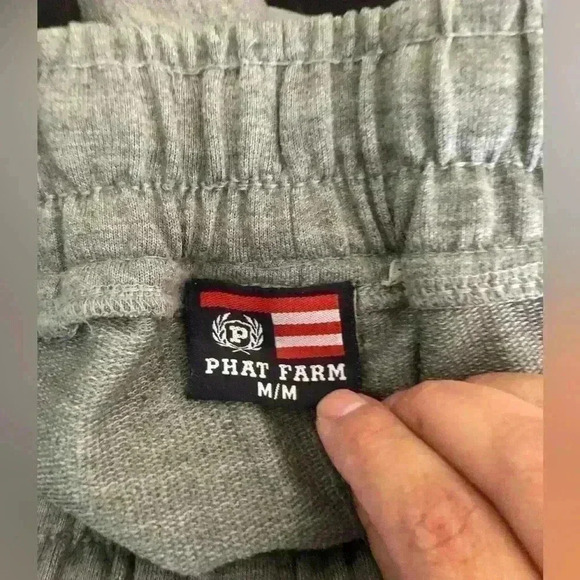 Vtg Phat Farm Gray Black Cuffed Sweat pants Joggers Waist String Medium - Picture 9 of 10